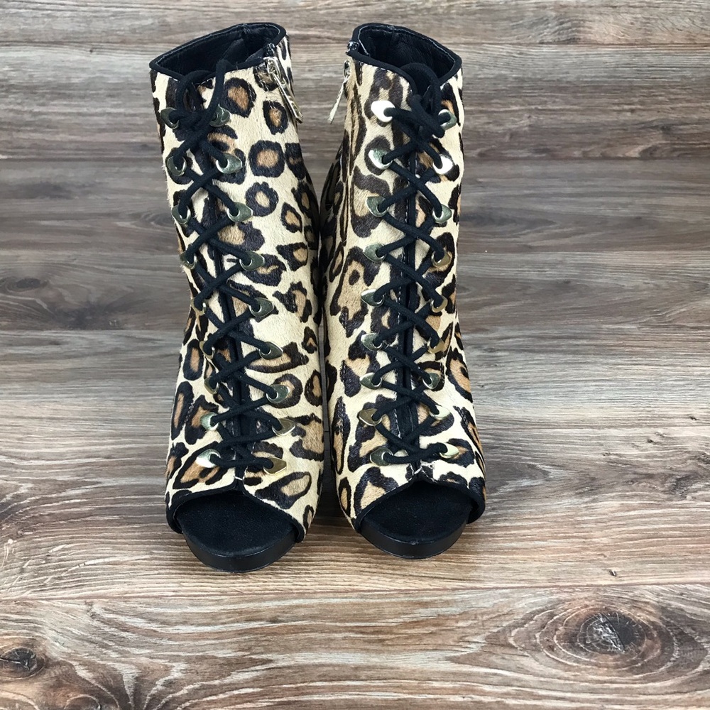Sam Edelman Leopard Print Booties Open Toe Sz 8.5 - image 5